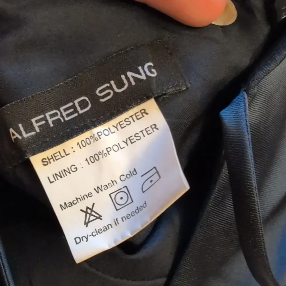 NWT Alfred Sung V-Neck Full Skirt Satin Maxi Dress Midnight Navy Blue Size 0 - Picture 7 of 13